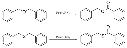 Oxidation of dibenzyl ether and thioether to the corresponding ester and thioester by TSPP.png