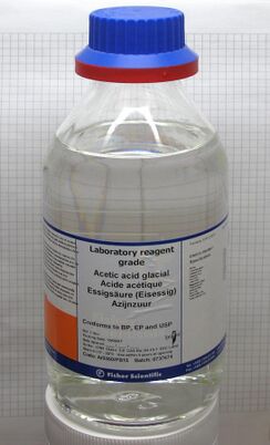 Sample of acetic acid in a reagent bottle