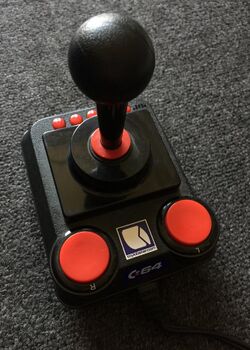 A black-and-red joystick