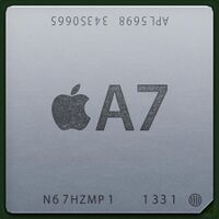 Image of a silver-colored Apple A7 chip