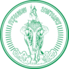 A round seal bearing the image of Indra riding Airavata among clouds, with the words "Krung Thep Maha Nakhon" (in Thai) across the top