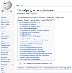 Screenshot of the Wikipedia page "Lists of programming languages".