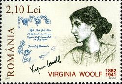 Virginia Woolf portrayed on Romanian postage stamp in 2007