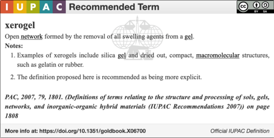 IUPAC definition for a xerogel