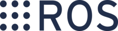 A minimalistic logotype consisting of nine dots arranged in the three-by-three grid and "ROS" to the right. All elements of the dark shade of blue.