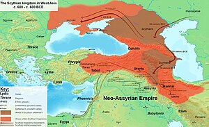 Maximum extent of the Scythian kingdom in West Asia (680-600 BC)