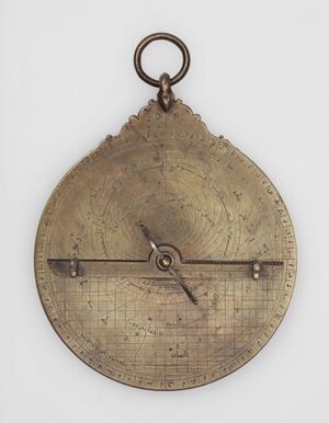 Planispheric Astrolabe made of brass, cast, with fretwork rete and surface engraving