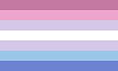 Bigender pride flag, made up of horizontal stripes of, from top to bottom, pink, light pink, lavender, white, light blue, and blue.
