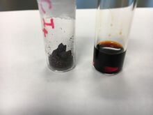 Carbon tetraiodide crystals and solution.jpg