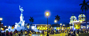 Freedom Monument, in Main Square of Trujillo city