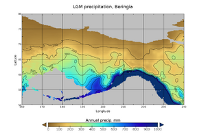 Map showing higher rainfall across southern coastal Beringia than in the north