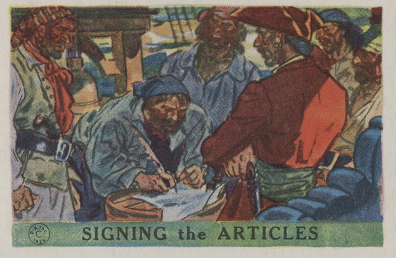 File:"Signing the Articles" from the 1936 Pac-Kups "Jolly Roger Pirates" trading card set.png