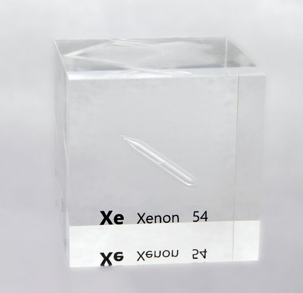 File:An acrylic cube specially prepared for element collectors containing an ampoule filled with liquefied xenon.JPG