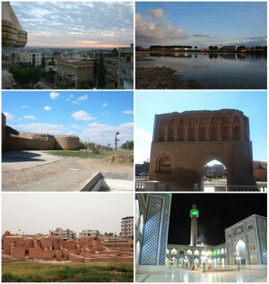 Raqqa skyline • The Euphrates Raqqa city walls  • Baghdad gate Qasr al-Banat Castle • Uwais al-Qarni Mosque