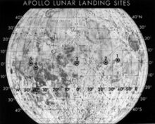 Map of Moon showing prospective sites for Apollo 11. Site 2 was chosen.