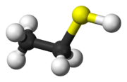Ball-and-stick model of the ethanethiol molecule