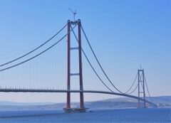 The 1915 Çanakkale Bridge on the Dardanelles strait in Turkey, connecting Europe and Asia, is the longest suspension bridge in the world.[1][2]