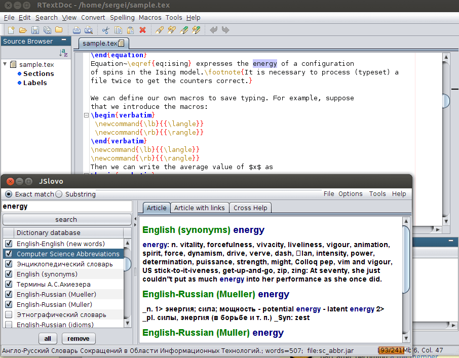 RTextDoc with dictionary